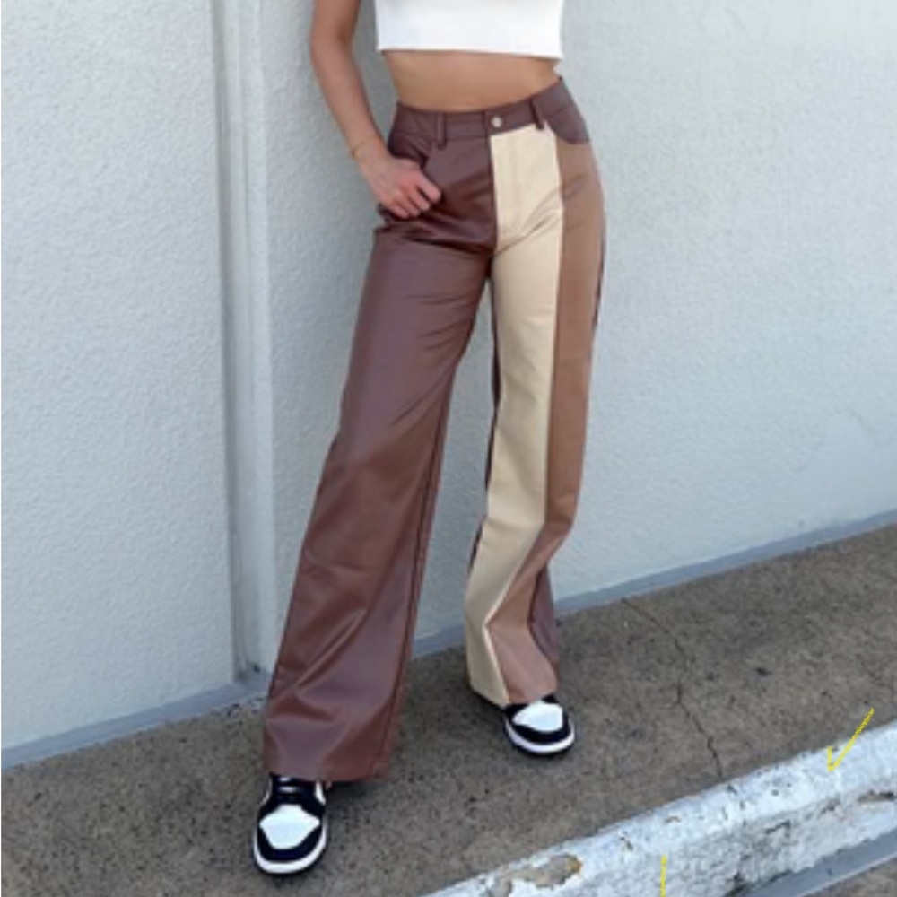 Color Block Faux Leather Pants
